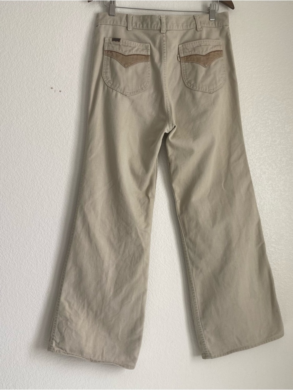 Vintage 70's Levi's metal tab wide leg partial corduroy pocket khaki pants 34x30